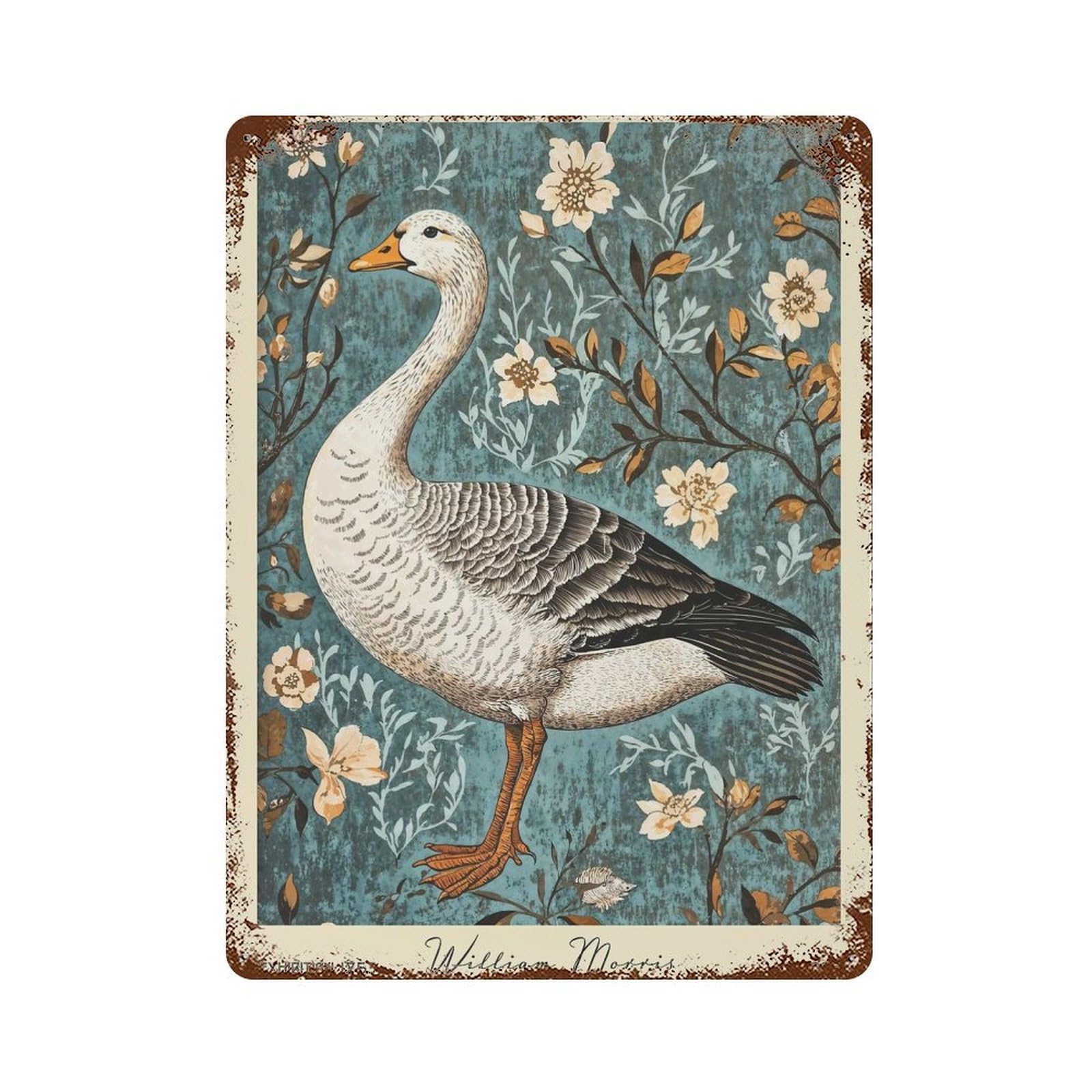 Goose William Morris Floral Decorative Tin Sign 15.7"x11.8", Vintage Wall Decor for Garage, Pub Or Kitchen