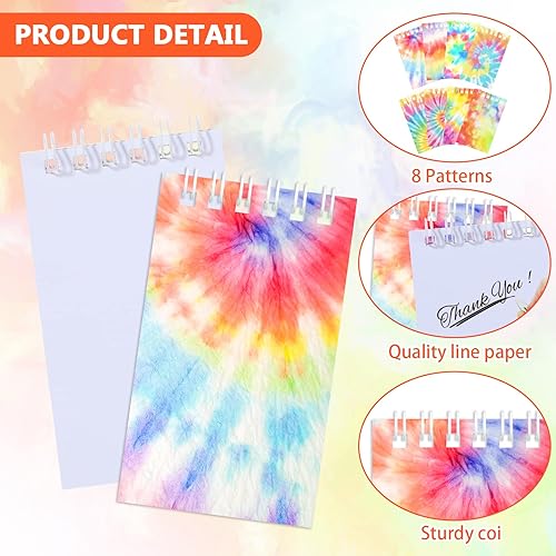 Miniatura 3 de Dianelhall 24 mini cuadernos de teñido anudado, coloridos recuerdos de fiesta, mini bloc de notas en espiral, suministros de fiesta para niñas