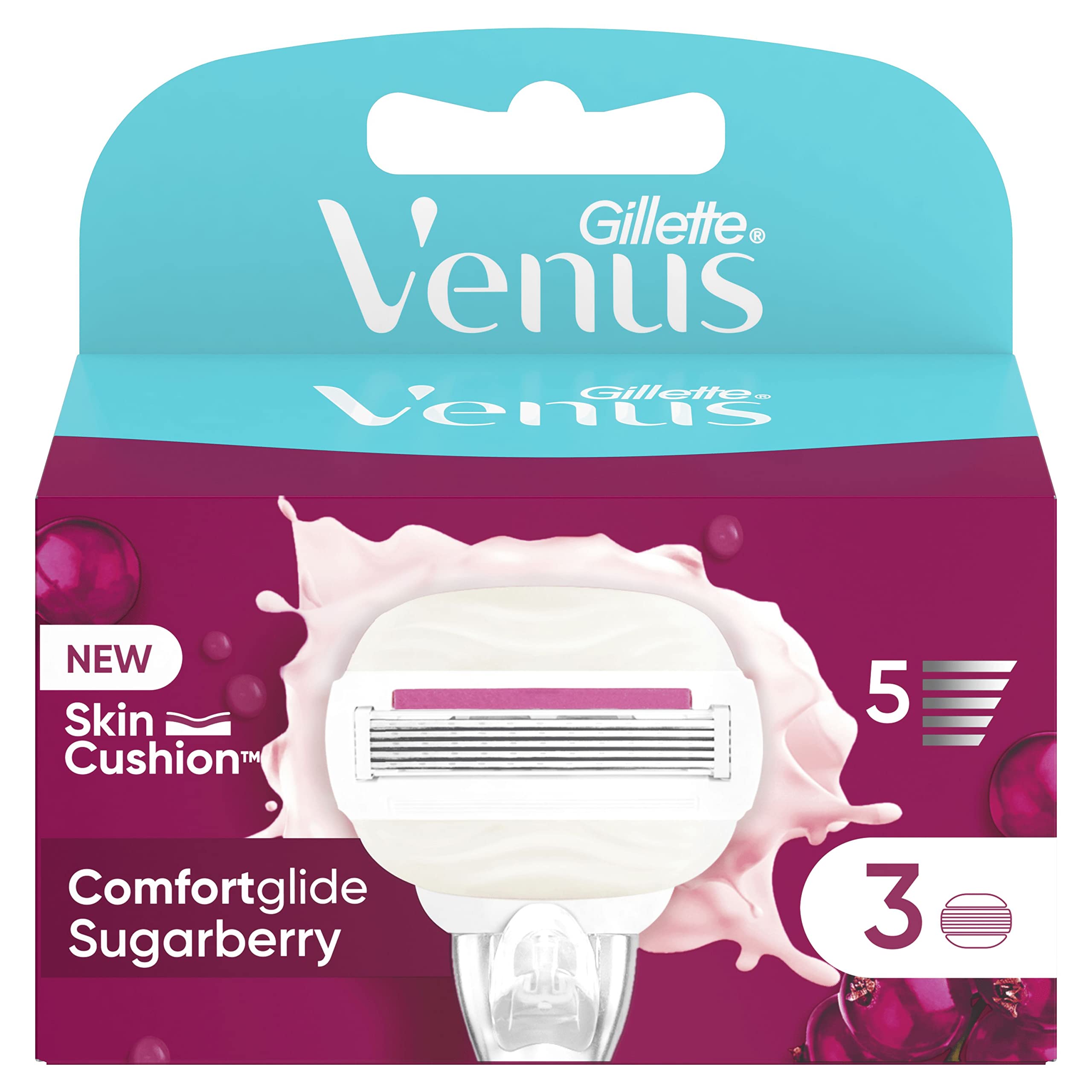 Gillette Venus Comfortglide Sugarberry wkłady do ostrzy X3, dla kobiet, z 5 ostrzami