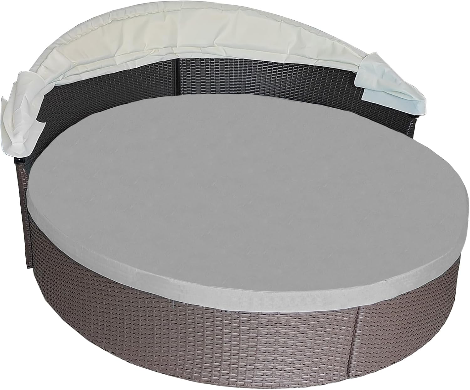 66" Round Outdoor Daybed Cushion Cover Replacement, Anti-UV Water-Resistant Patio Sunbed Cover with Elastic Band, Seamless Design for Sun Bed Accessories, Light Grey (Cover Only)