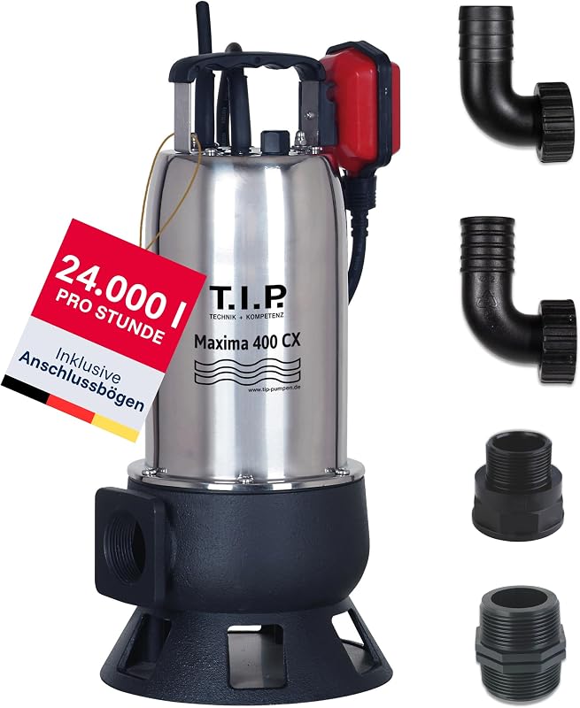 Pompă submersibilă pentru apă murdară T.I.P. Maxima 400 SX din oțel inoxidabil – 24 000 l/h, dimensiune particule 35 mm – 30140