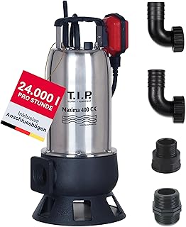 T.I.P. Schmutzwasser Tauchpumpe Maxima 400 SX Edelstahl, bis 24.000 l/h Fördermenge, robuste Baupumpe mit hoher Leistung, 30140