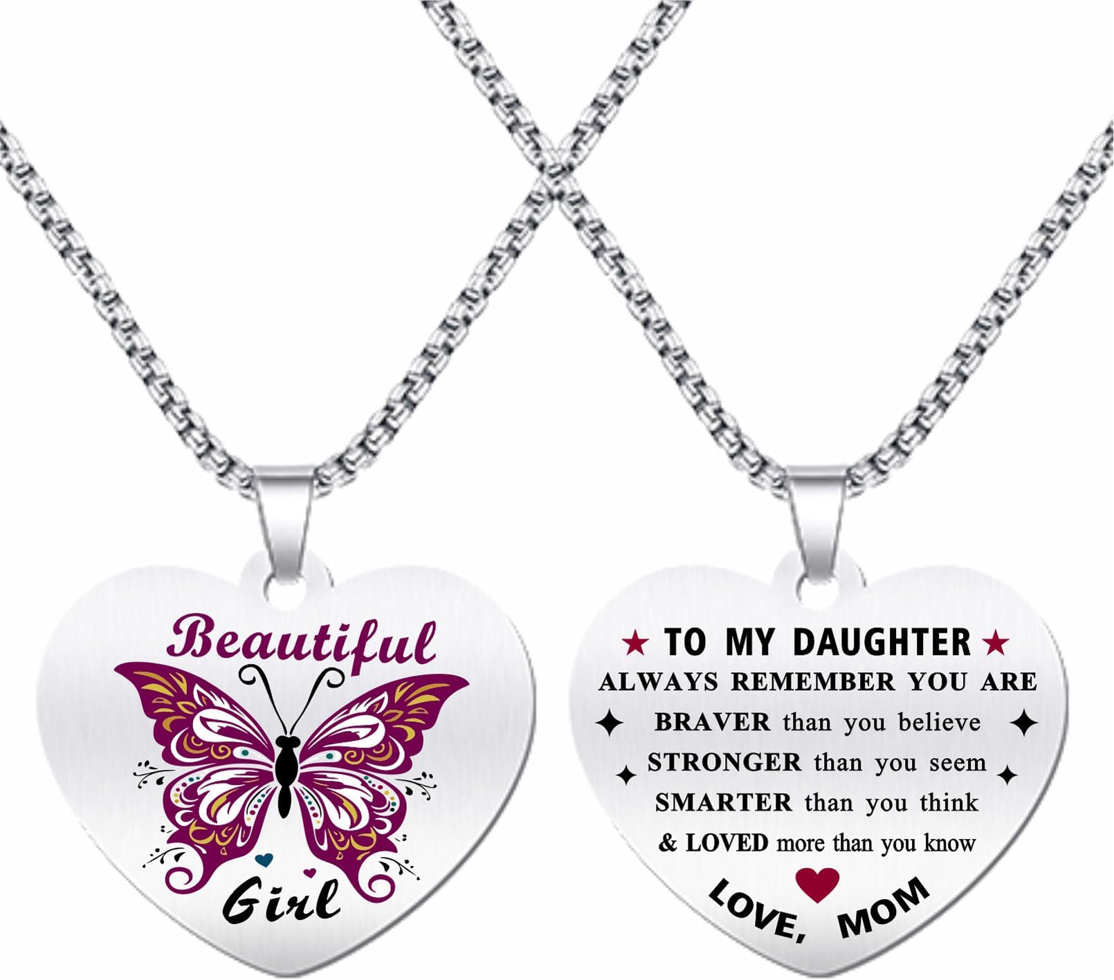 TGCNQ Inspirational Daughter Gifts from Mom - Engraved Heart Pendant Necklace for Daughter - Daughter Gifts from Mom for Birthday Graduation Christmas