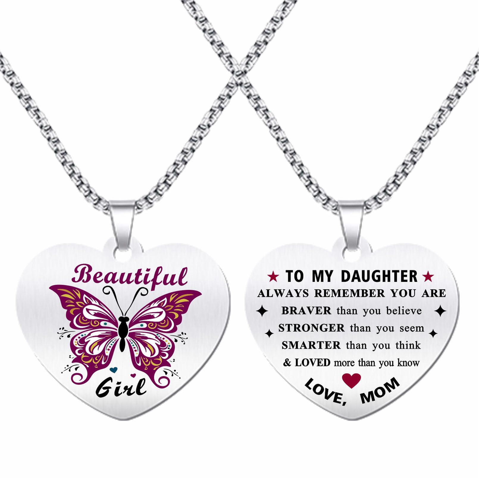 TGCNQ Inspirational Daughter Gifts from Mom - Engraved Heart Pendant Necklace for Daughter - Daughter Gifts from Mom for Birthday Graduation Christmas
