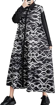 Ellazhu Damen Maxikleid Langarm - Gestreift Mit Knopfleiste Plus Size