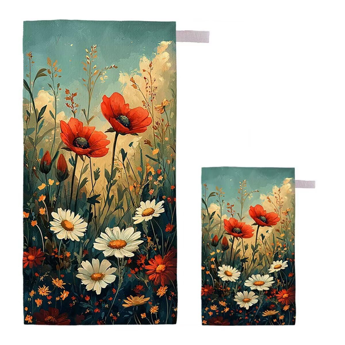 Telo Mare XXL 220x100cm/35x70cm, 2 Set Telo Mare Microfibra Papavero Asciugamano Palestra Uomo, Antisabbia, Leggero, Asciugatura Rapida, Teli da Spiaggia Grandi Accessori per Camping Natation J-84