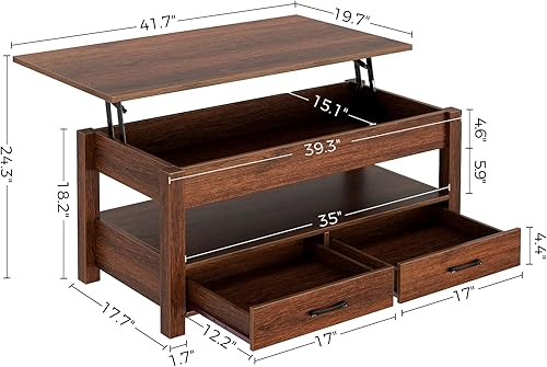 Miniatura 9 de Rolanstar Mesa auxiliar, mesa auxiliar con cajones y compartimento oculto, mesa central retro con mesa de elevación de madera, para sala de estar,