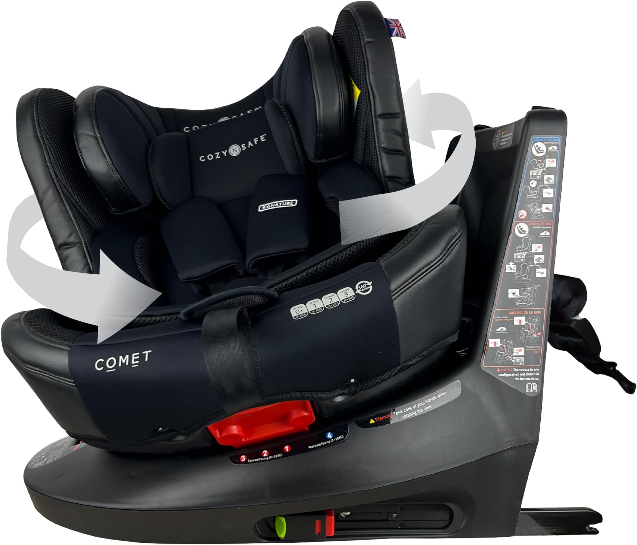 Cozy N Safe Comet 360 Rotation Spin, Baby, Toddler, Child Car Seat, Group 0+/1/2/3 (0-36kg, Birth to 12 Yrs), Rear & Forward Facing, ISOFix, Top Tether, 5-Point Harness, 4 Recline Positions - Black