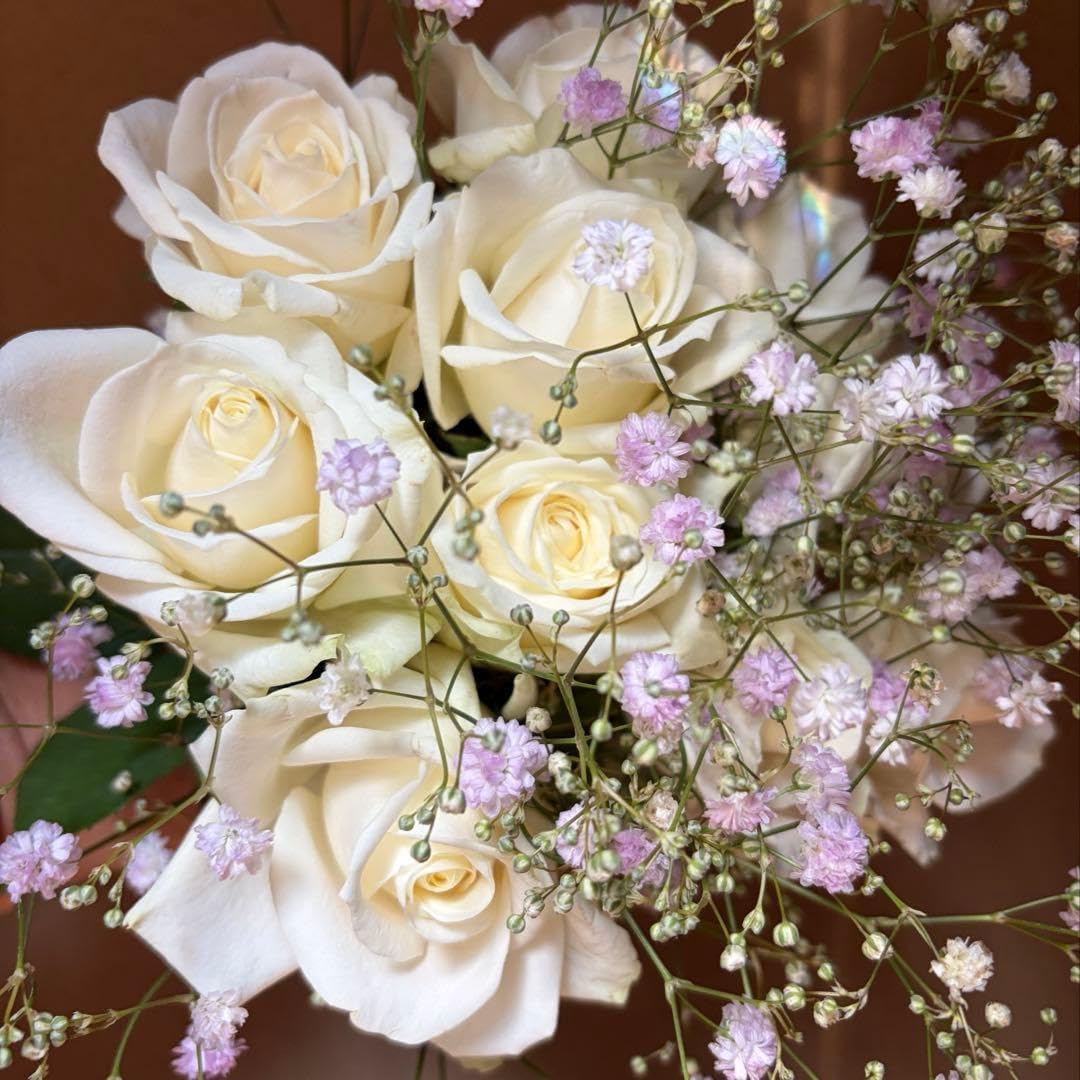 【W】 生花 薔薇 ホワイト 10本 霞草 アレンジ 花束 ローズ ブーケ