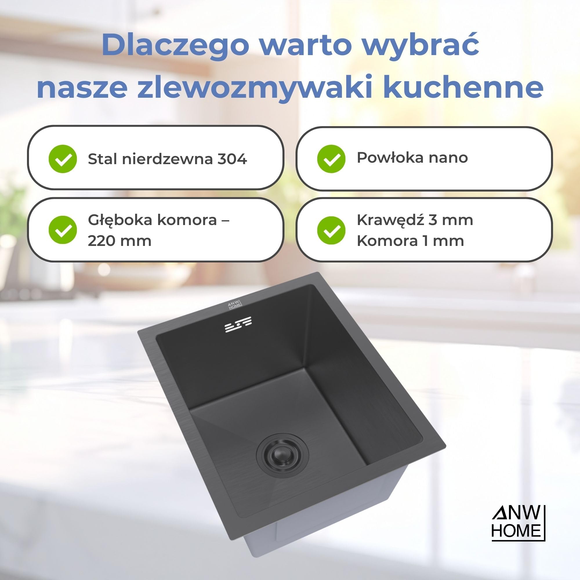 Zlewozmywak kuchenny jednokomorowy Grafit 37x45