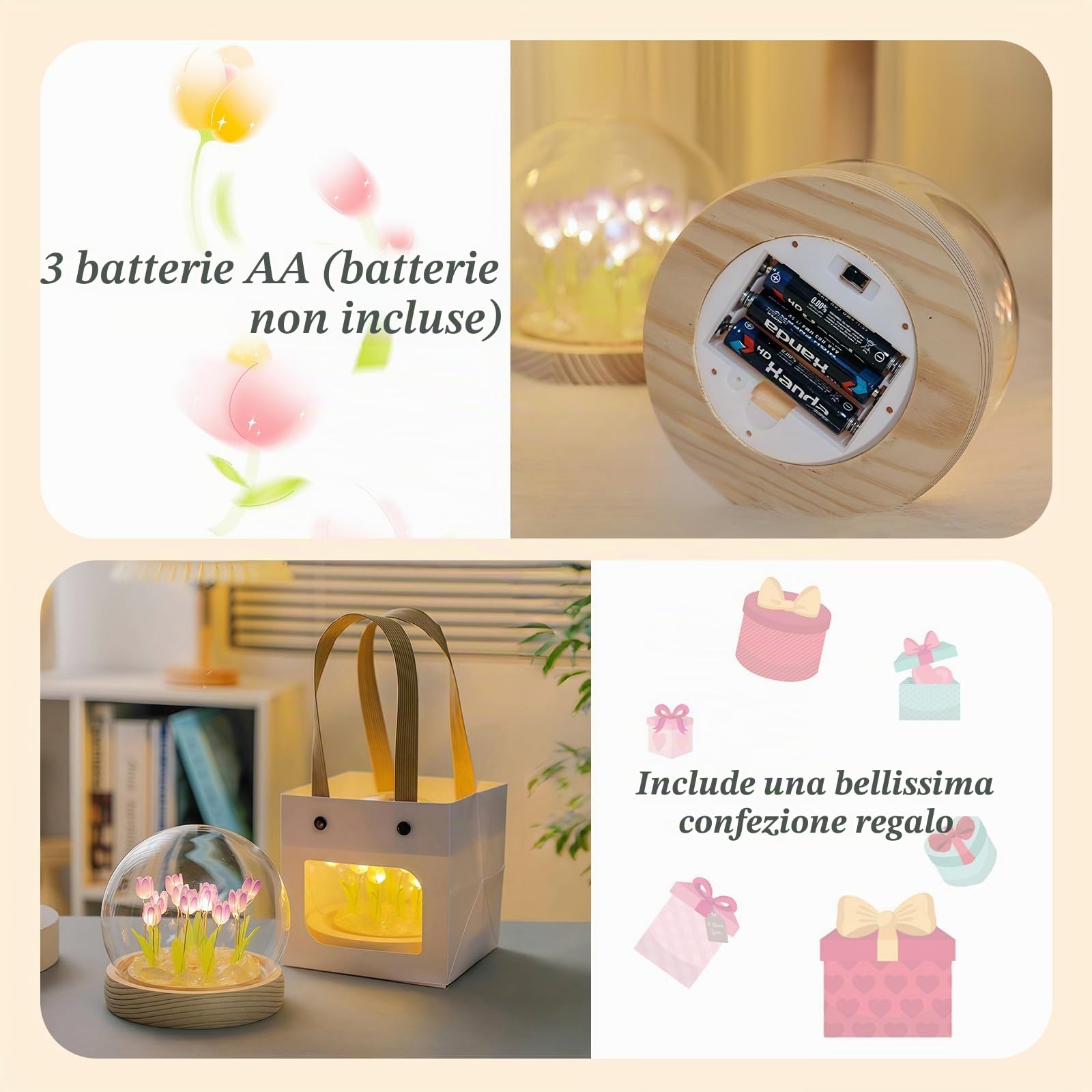 Danolt Forever Lampada a tulipano romantica viola per ragazze e donne, decorazione da camera adorabile
