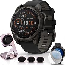 Garmin Fenix 8 47mm Solar Sapphire Multisport GPS Smartwatch, Carbon Gray DLC Titanium with Black/Pebble Gray, 010-02906-10 - Bundle w/Deco Essentials Charging Dock, Dust Cover and Screen Protector