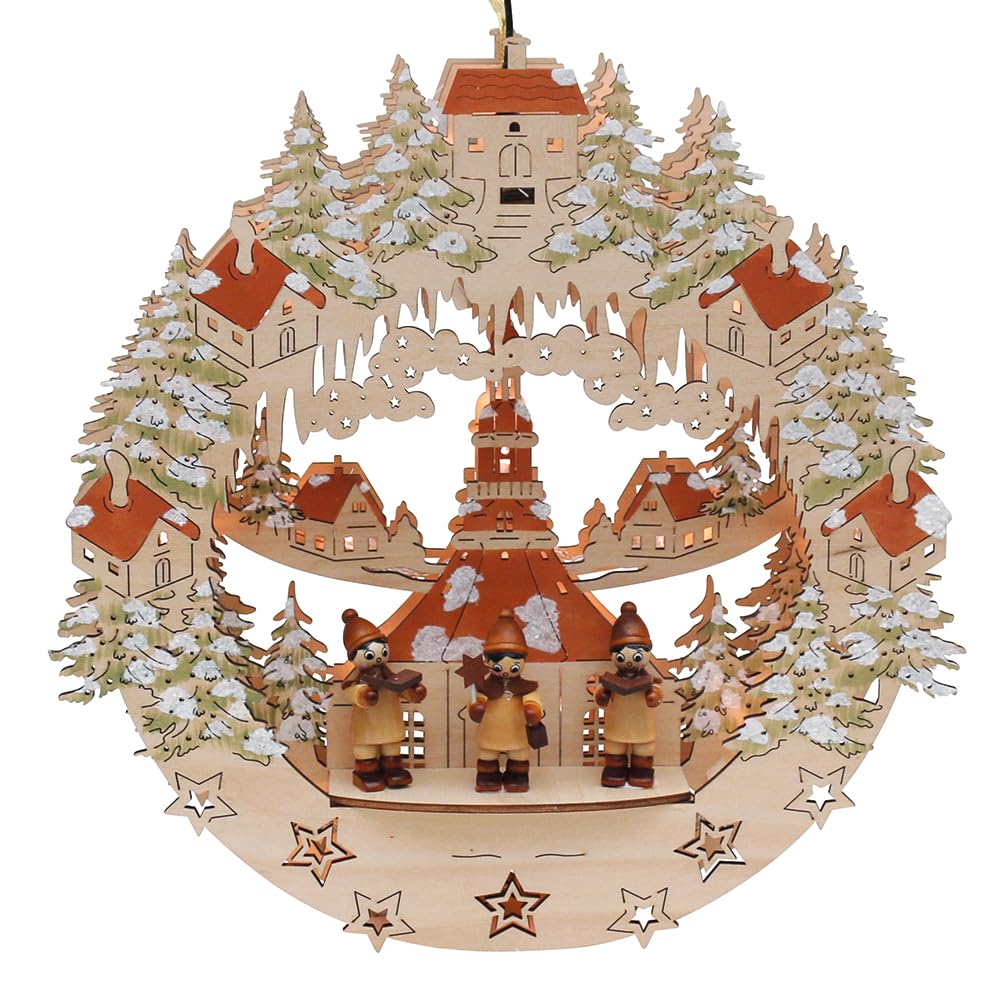 Wichtelstube-Kollektion Holz Fensterbild Seiffener Kirche mit Kurrenden Weihnachtsdeko fürs Fenster, 30 x 6 x 28 cm inkl. Adapter 4,5 V; LED Fensterbilder Weihnachten