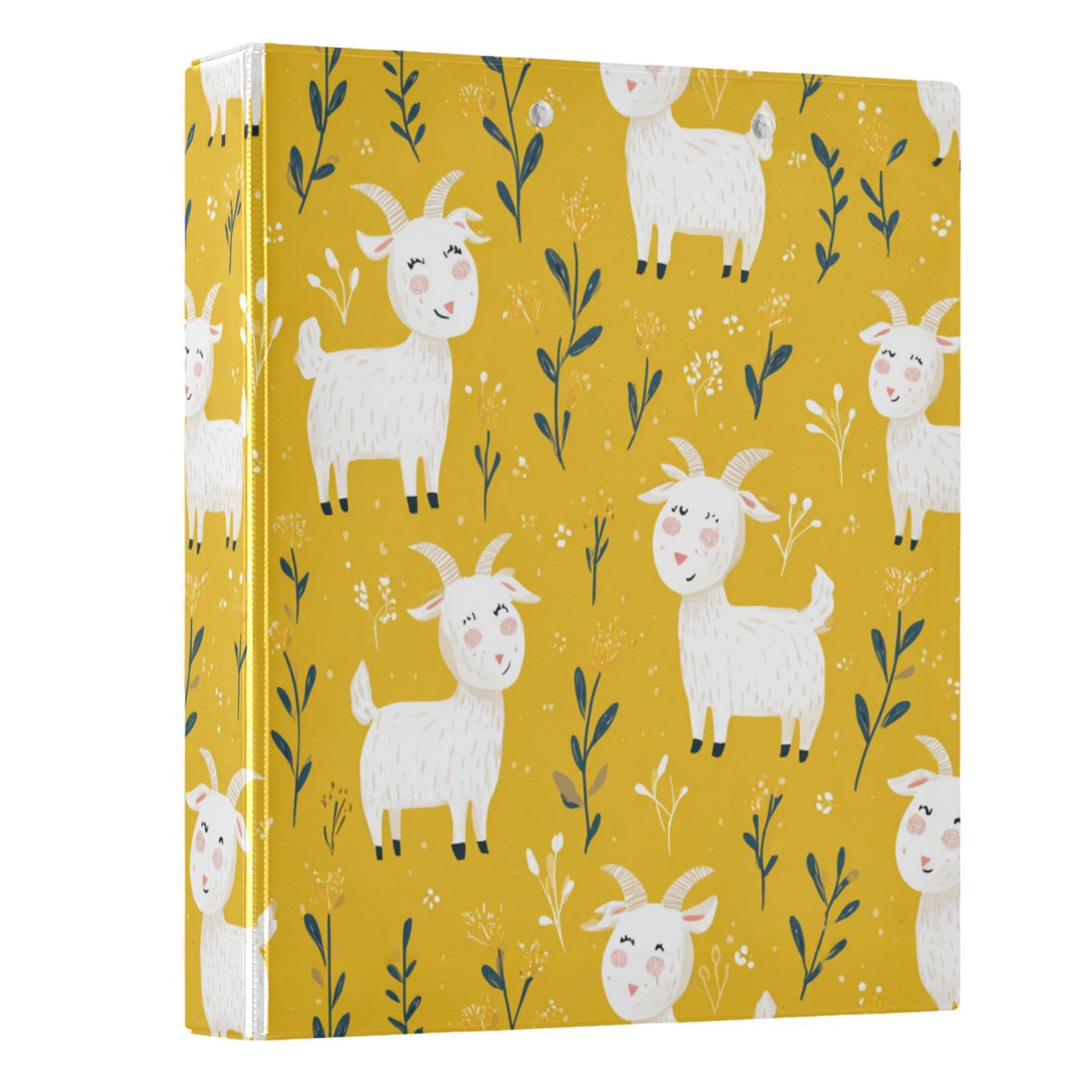 Kcldeci Raccoglitore a 3 anelli con copertina rigida, motivo capra bianca, 3,8 cm, 200 fogli, per ufficio, casa, rientro a scuola, confezione da 2
