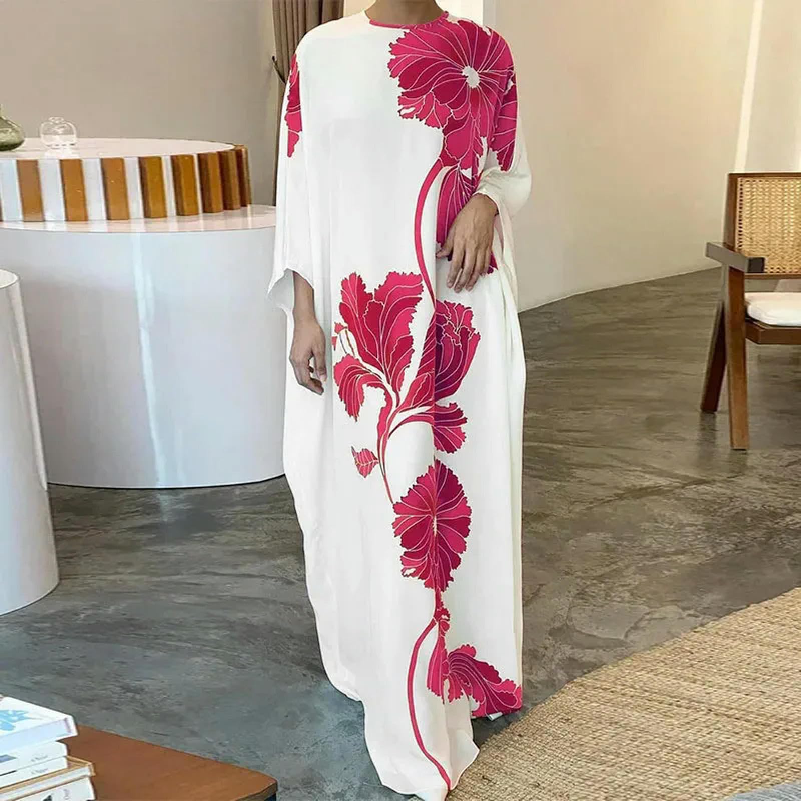 Vestido Tipo Jersey Holgado para Mujer, Vestido Largo Bohemio con Estampado Floral a la Moda Retro, Vestido Elegante de Manga Larga con Cuello Redondo para Fiesta y Oficina 2024