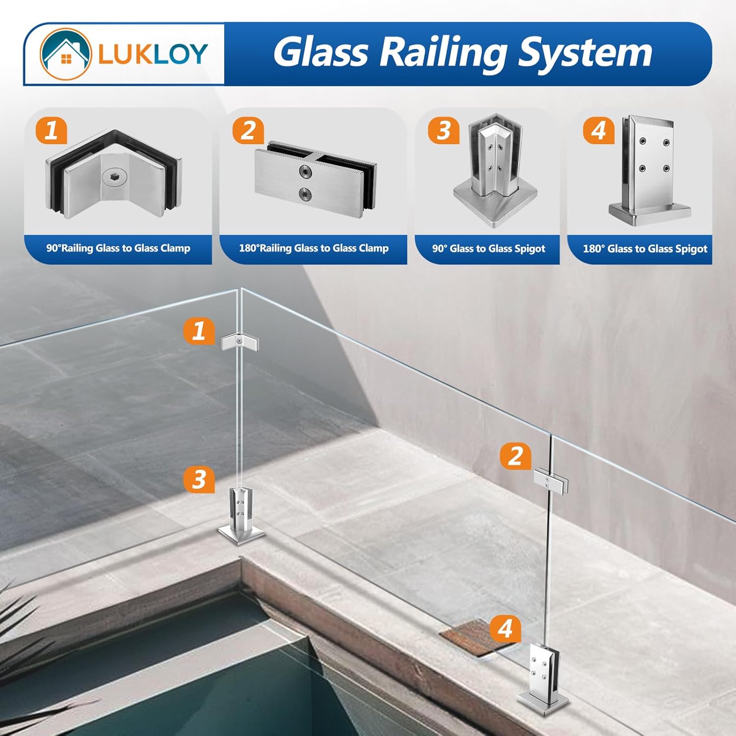LukLoy 304 Stainless Steel 1.4KG Heavy Duty Glass to Glass Spigot Clamp, 180 Degree
