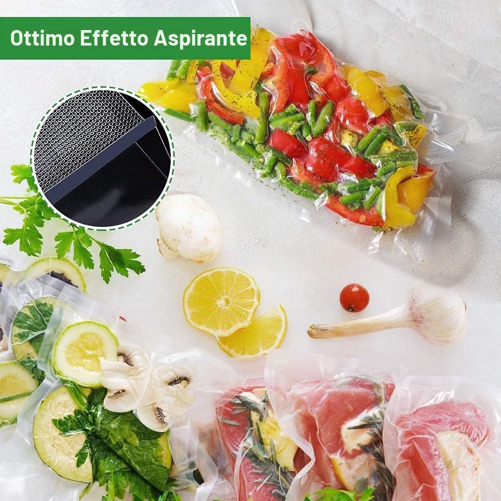 Sacchetti per Sottovuoto,100 sacchetti 20x30cm Sottovuoto Sacchetti Alimenti, 210 micron Sottovuoto Sacchetti Rotoli, senza BPA, Sacchi commerciali per conservazione alimenti e cottura Sous Vide