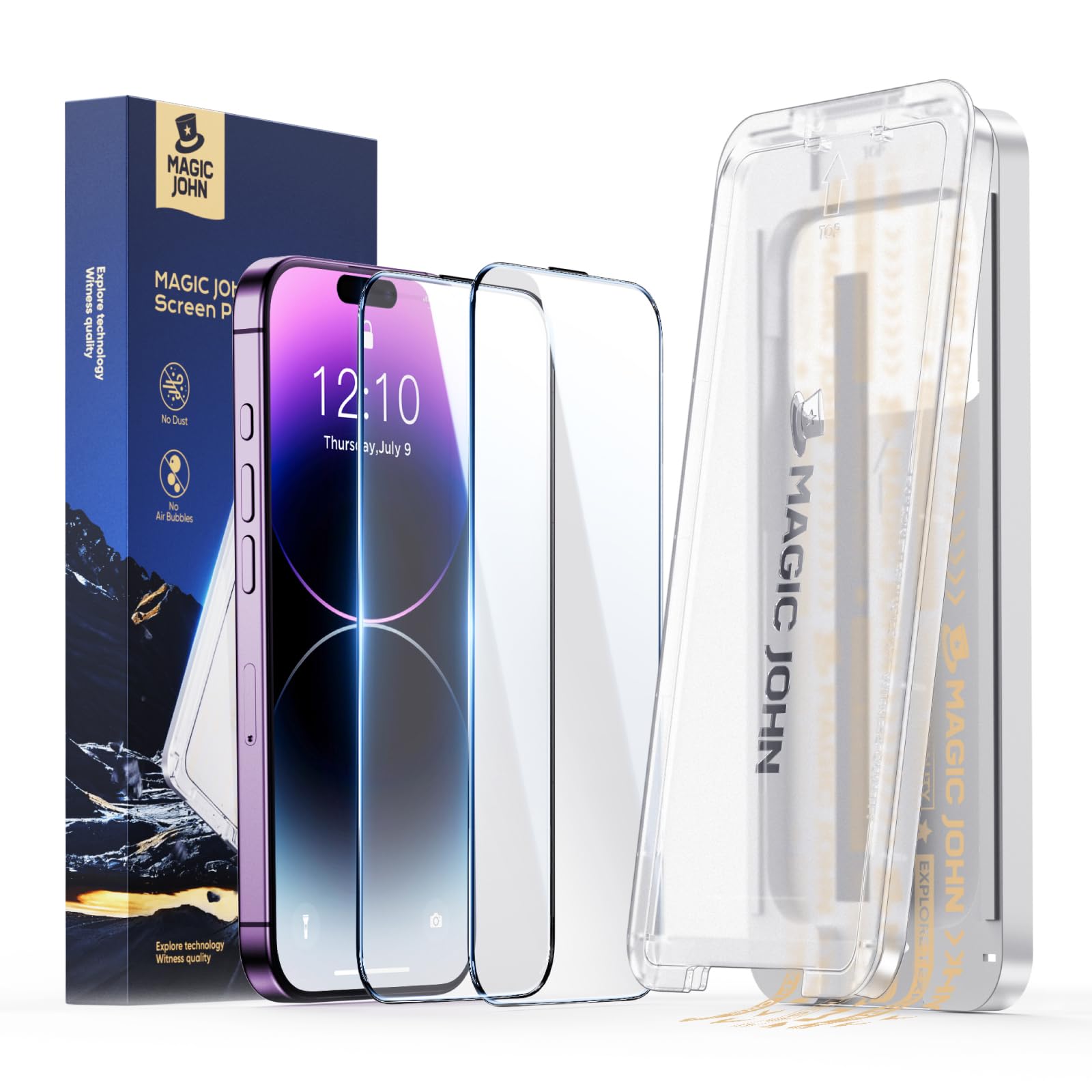MAGIC JOHN 2 Pack for iPhone 14 Pro Max Screen Protector, with Shatterproof Tempered Film, Auto Dust-Elimination, Bubble Free & HD Clear, Easy Installation for iPhone 14 Pro Max/6.7 Inch