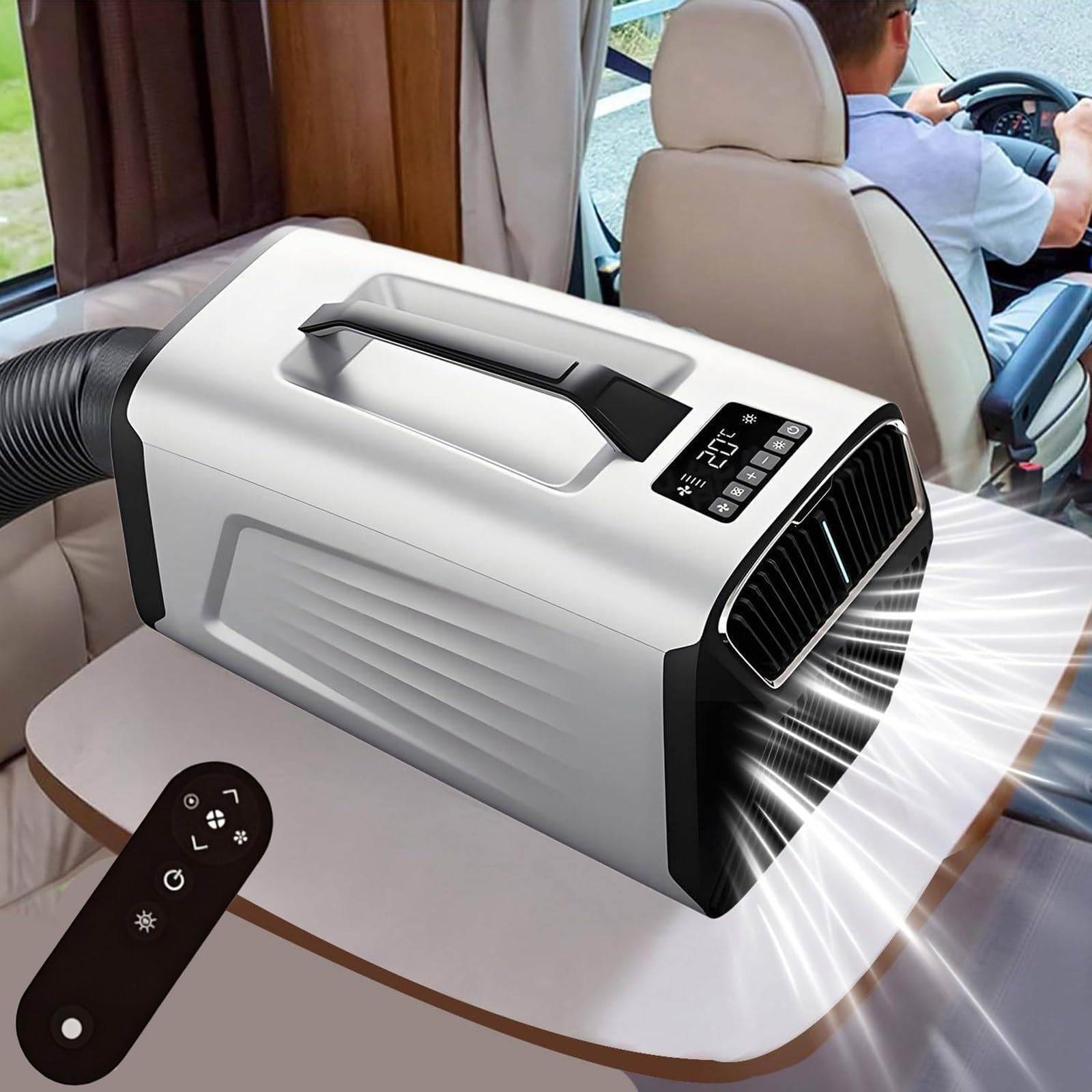 ZHZWwansuGE 400w Rv Camping Air Conditioner, 5200 BTU 2-In-1 Portable Air Conditioner, Cooling + Dehumidifying + Fan + Sleep Mode, With Compressor, Low Power Consumption, For Tents, Rvs Silver