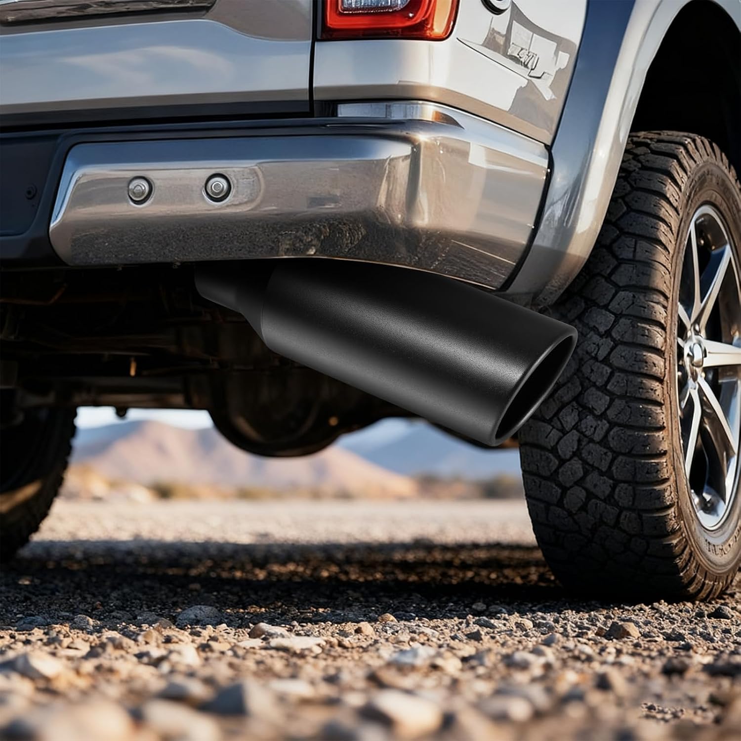 Exhaust Tip 2.5" Inlet, 4" Outlet 12" Overall Length, Premium Stainless Steel with Wear Resistant Black Coating, Rolled Angle Cut, Bolt-On Easy Installation, for Truck Diesel Tail Pipe