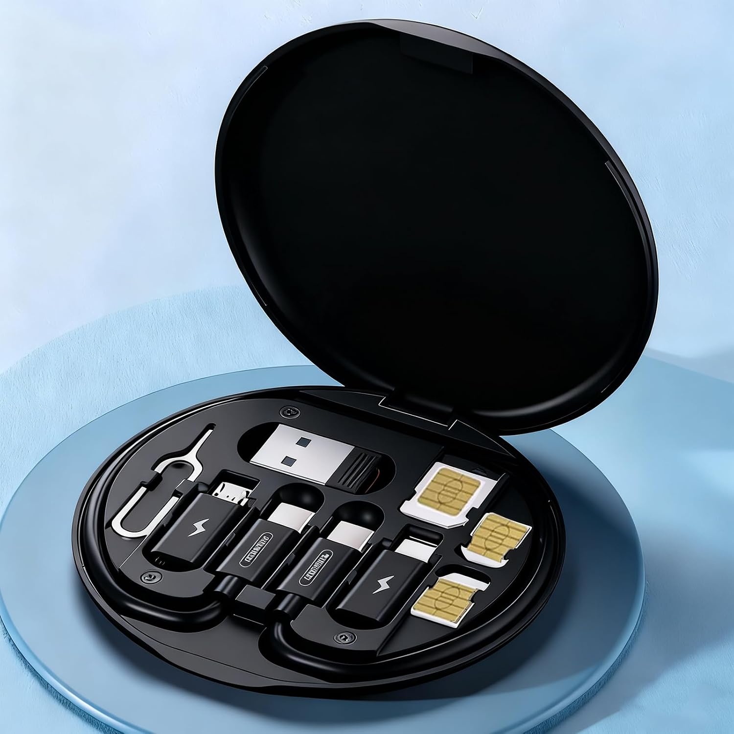 Multi USB Charger Adapter Kit, USB C to iOS/Type C/Micro/USB A Data Transfer, SIM Card Slots & Phone Holder, NO SIM Cards Included