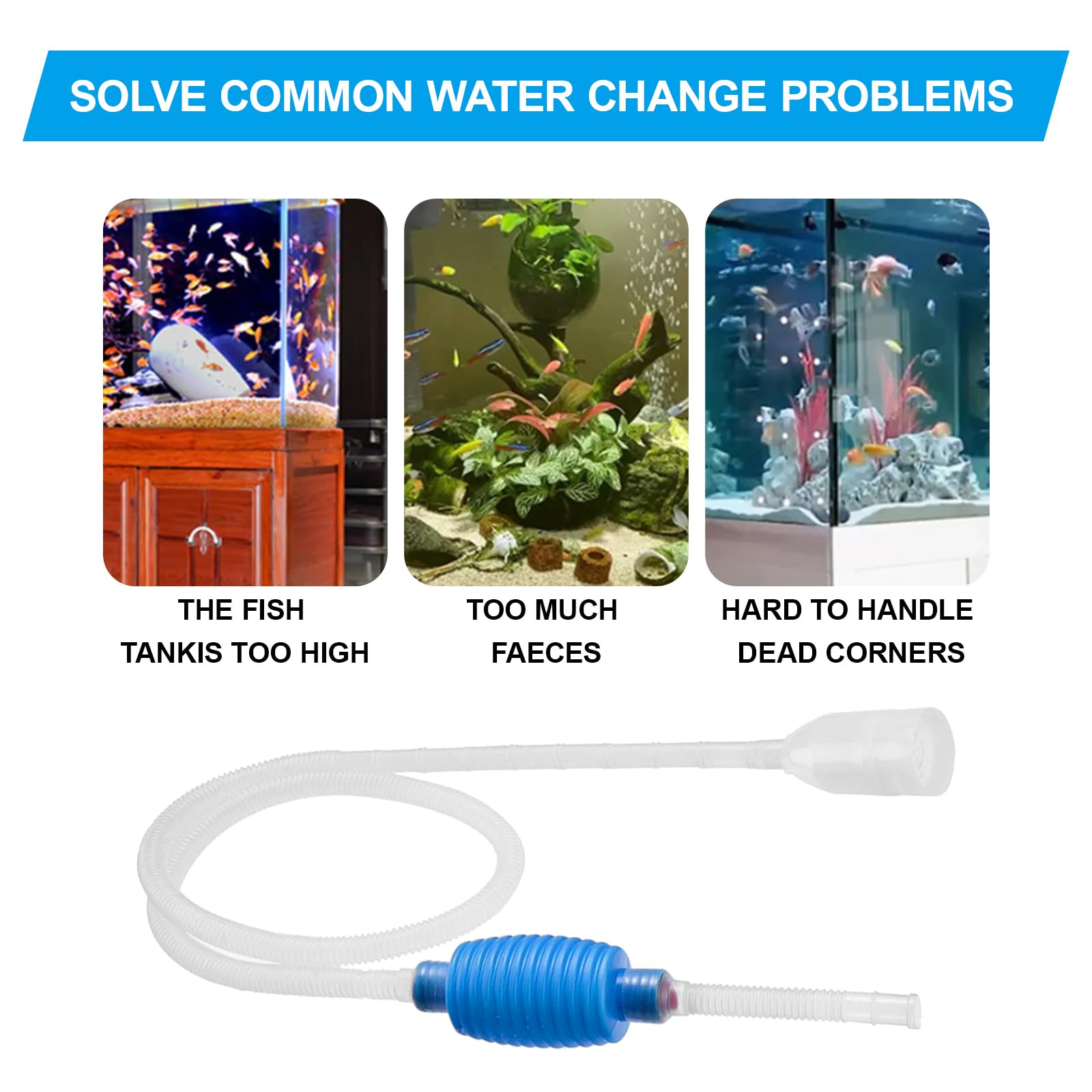 HDXH Syphon Fish Tank Cleaner for Aquarium,Hand Fish Tank Cleaner Fish Tank Vacuum Syphon Pump Siphon,3-in-1 Water Changer and Gravel Washer For Fish Tank Cleaning Kit - Image 4