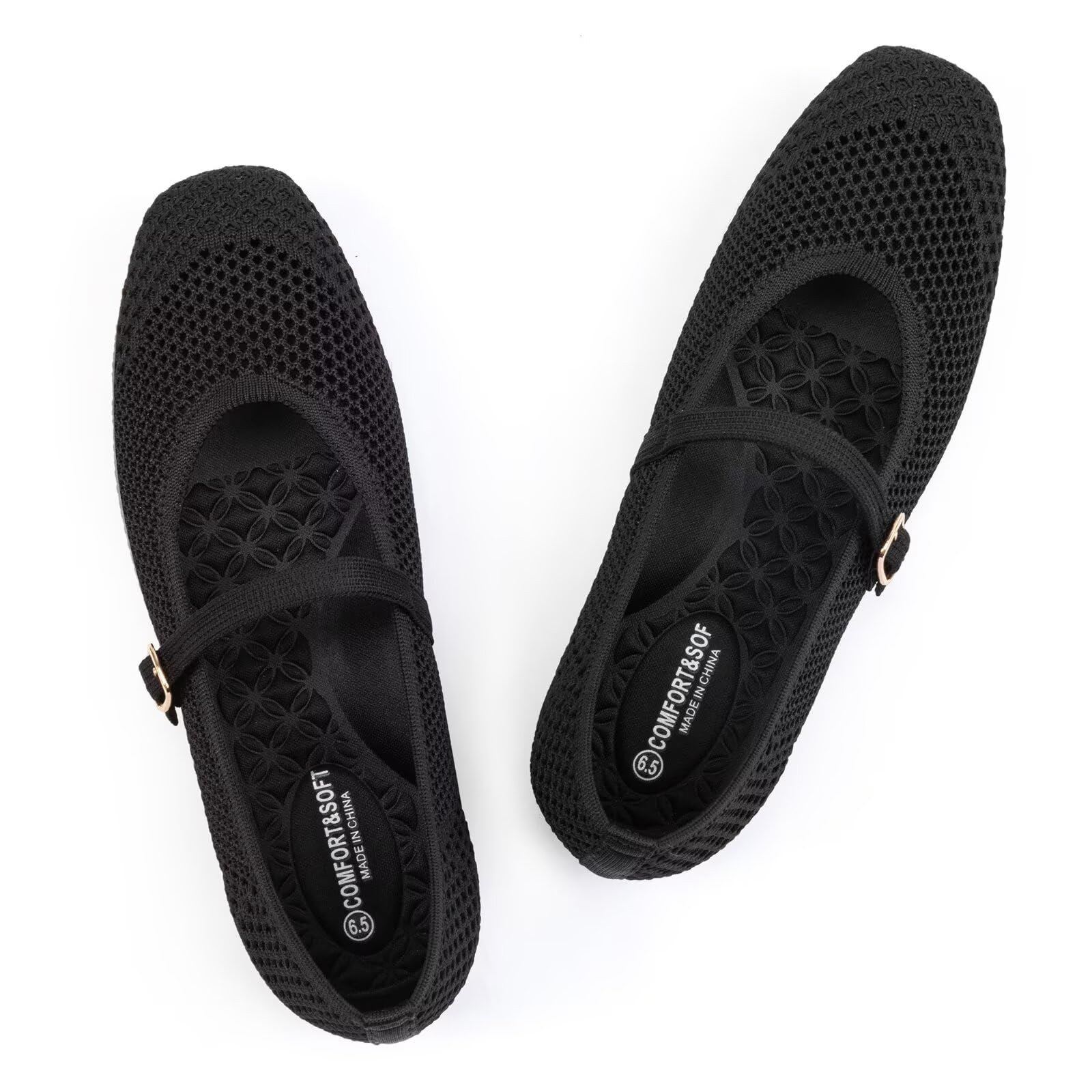 Frank Mully Damen-Freizeitschuhe mit Flacher Sohle quadratische Zehenpartie gestricktes Netzgewebe Flache Komfortschuhe für die Arbeit