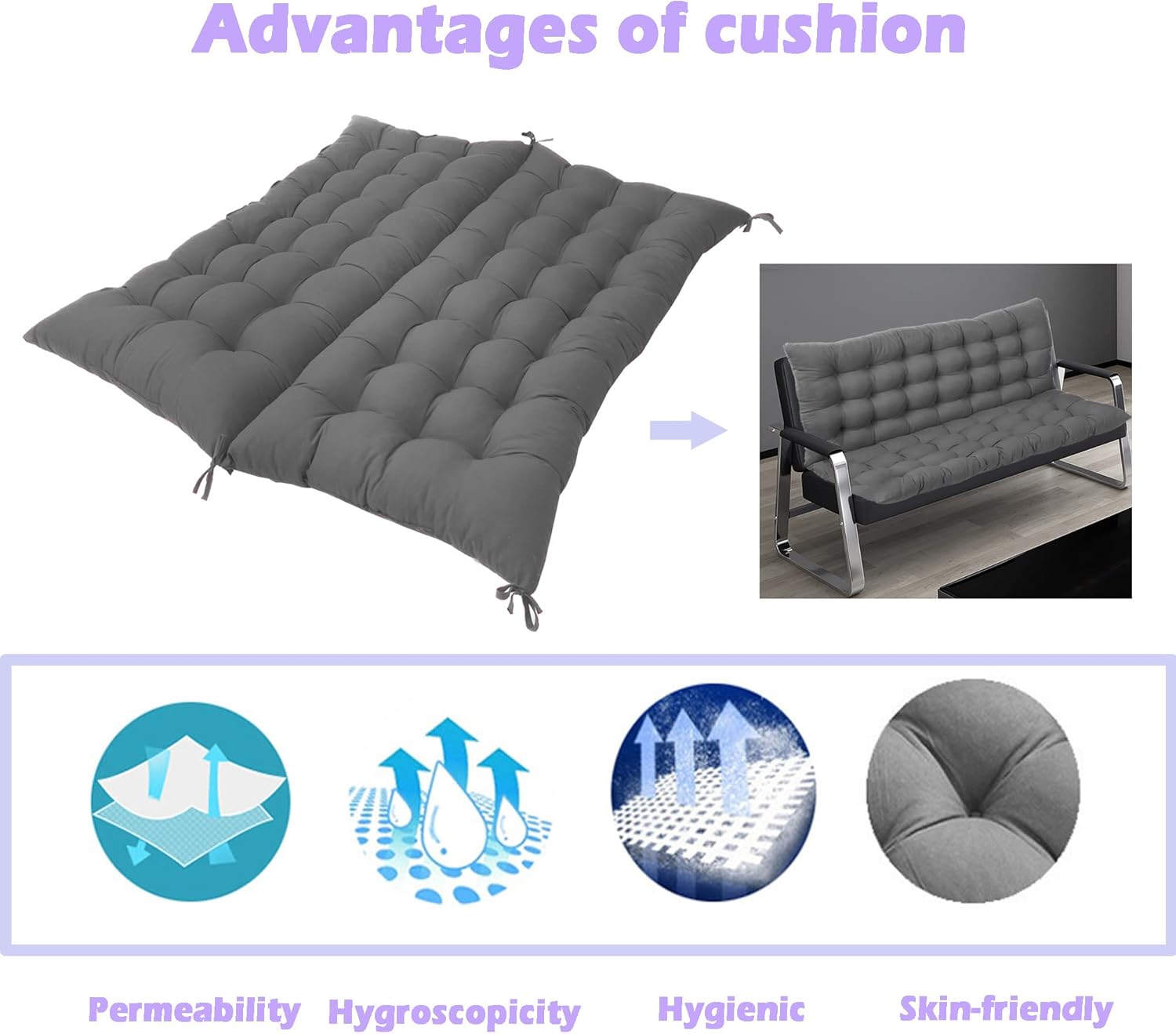 2 3 Seater Swing Replacement Cushions, Overstuffed Chair Seat Pad with Backrest, Soft Thicken 8cm indoor Loveseat Cushions with Nonslip Ties for Porch Home Furniture,100 * 100 * 8cm,Blue