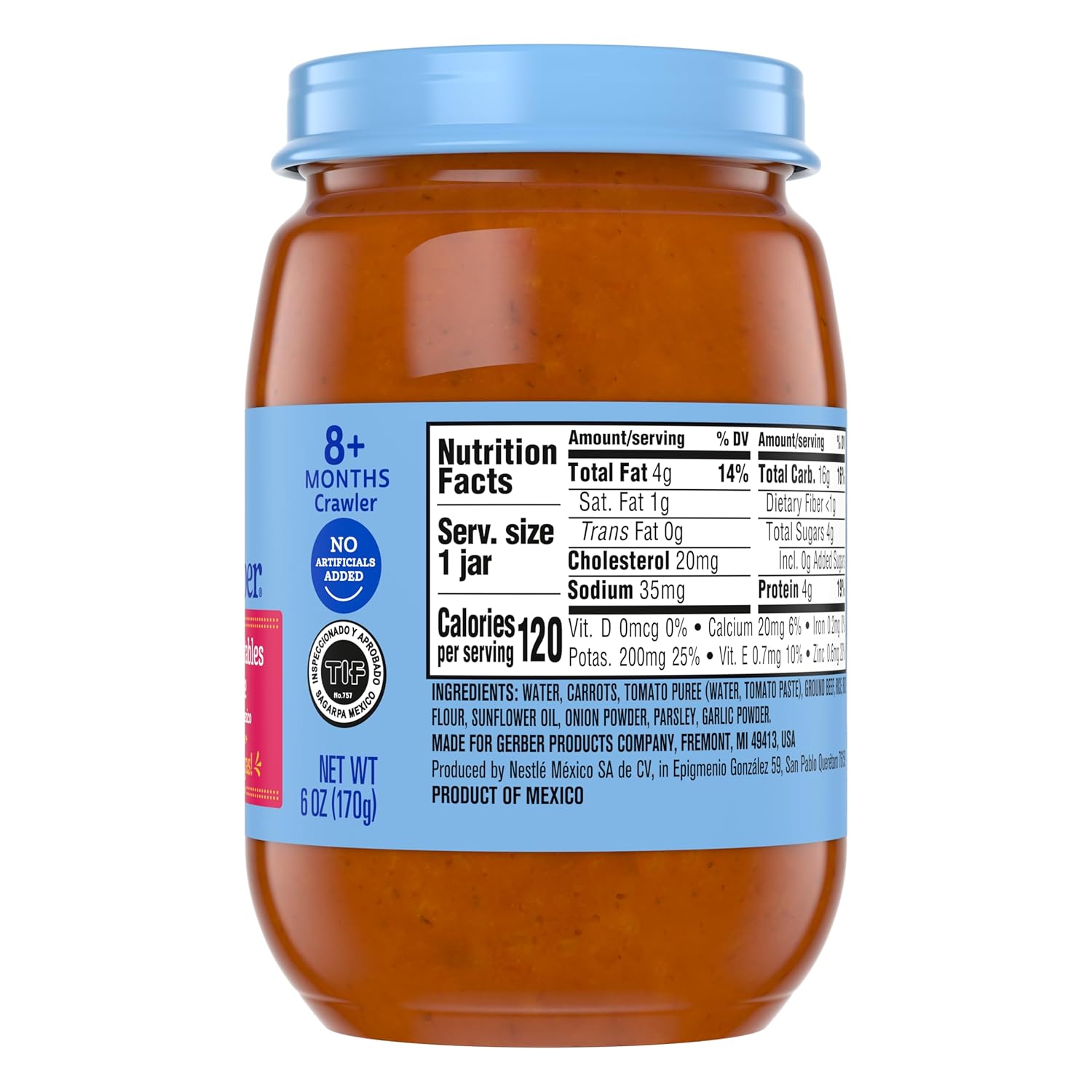 GERBER Puree 3rd Food Beef, Rice, and Vegetables taste like Albondigas 12x6oz