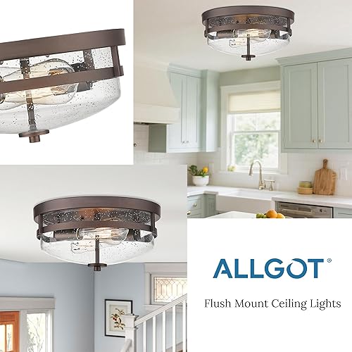 Miniatura 7 de ALLGOT Luces de techo de montaje empotrado, accesorio de iluminación de granja cerca del techo, lámpara de techo de metal de 2 luces con vidrio