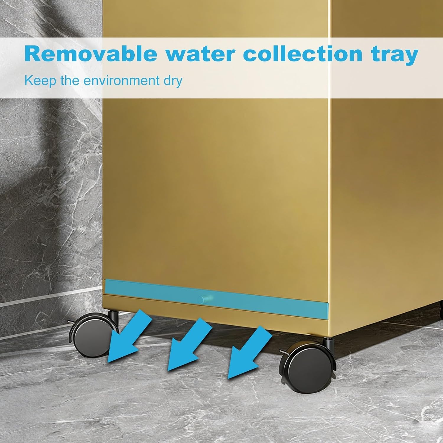 Metal Rolling Umbrella Holder with Removable Drip Tray, Freestanding Compartment Umbrella Stand Indoor Organizer for Entryway, Office, Hotel(Gold,80cm/31.5in)