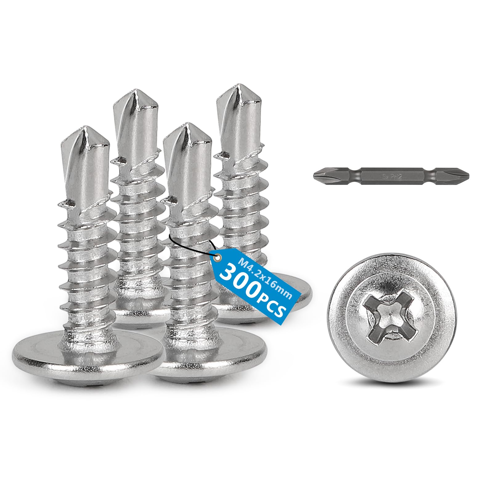 300 Viti Autofilettanti M4.2x16mm - Acciaio Inox 410, Per Lamiere, Esagonali - Foto 7