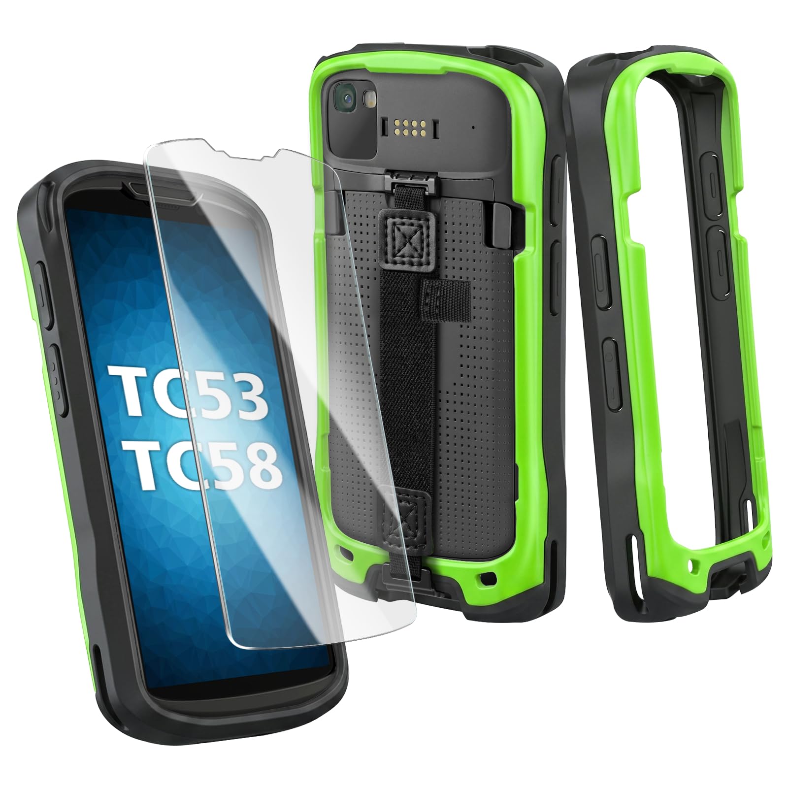 for Zebra TC53 TC58 Protective Case Cover with Handstrap &amp; Tempered Glass
