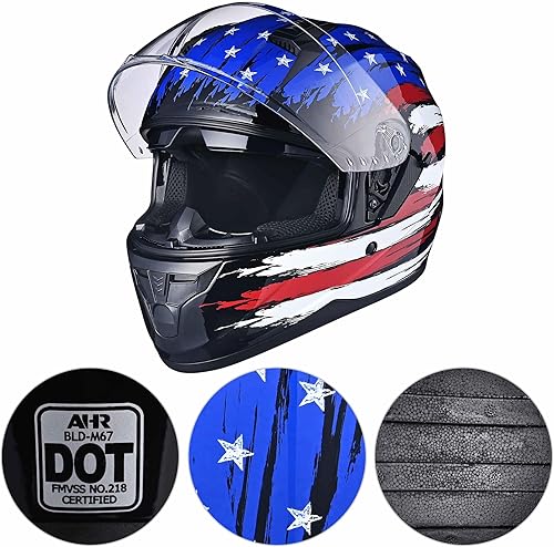 Miniatura 2 de AHR Motorcycle Full Face Helmet Dual Visor Street Bike Lightweight DOT Approved Helmet Snowmobile Touring Sports for Adult Run-F
