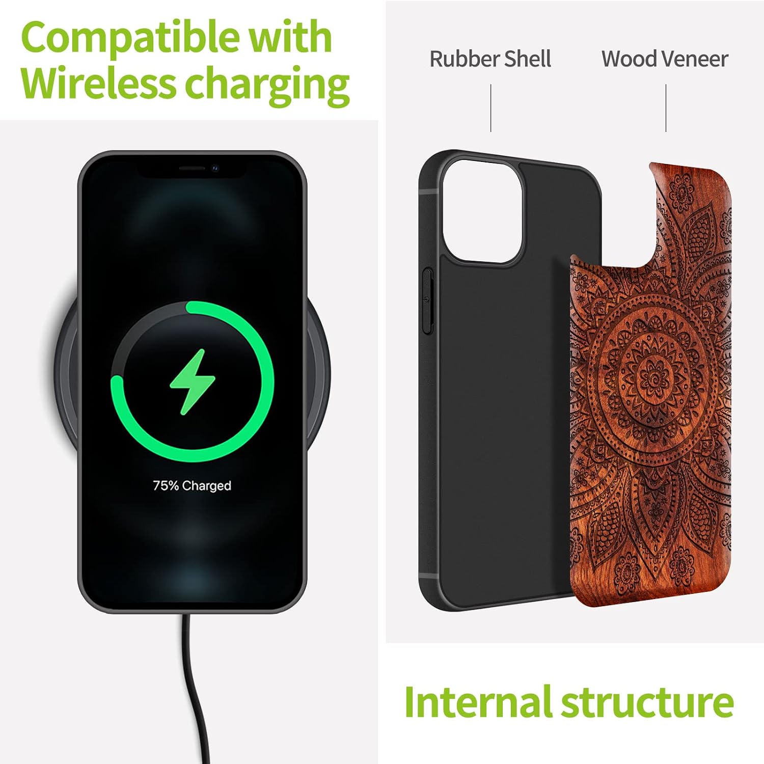 Carveit Magnetic Wood Case for iPhone 13 Mini Case [Natural Wood & Soft TPU] Unique & Classy Wooden Shockproof Protective Cover Compatible with MagSafe (Gorgeous Flower Pattern -Rosy)