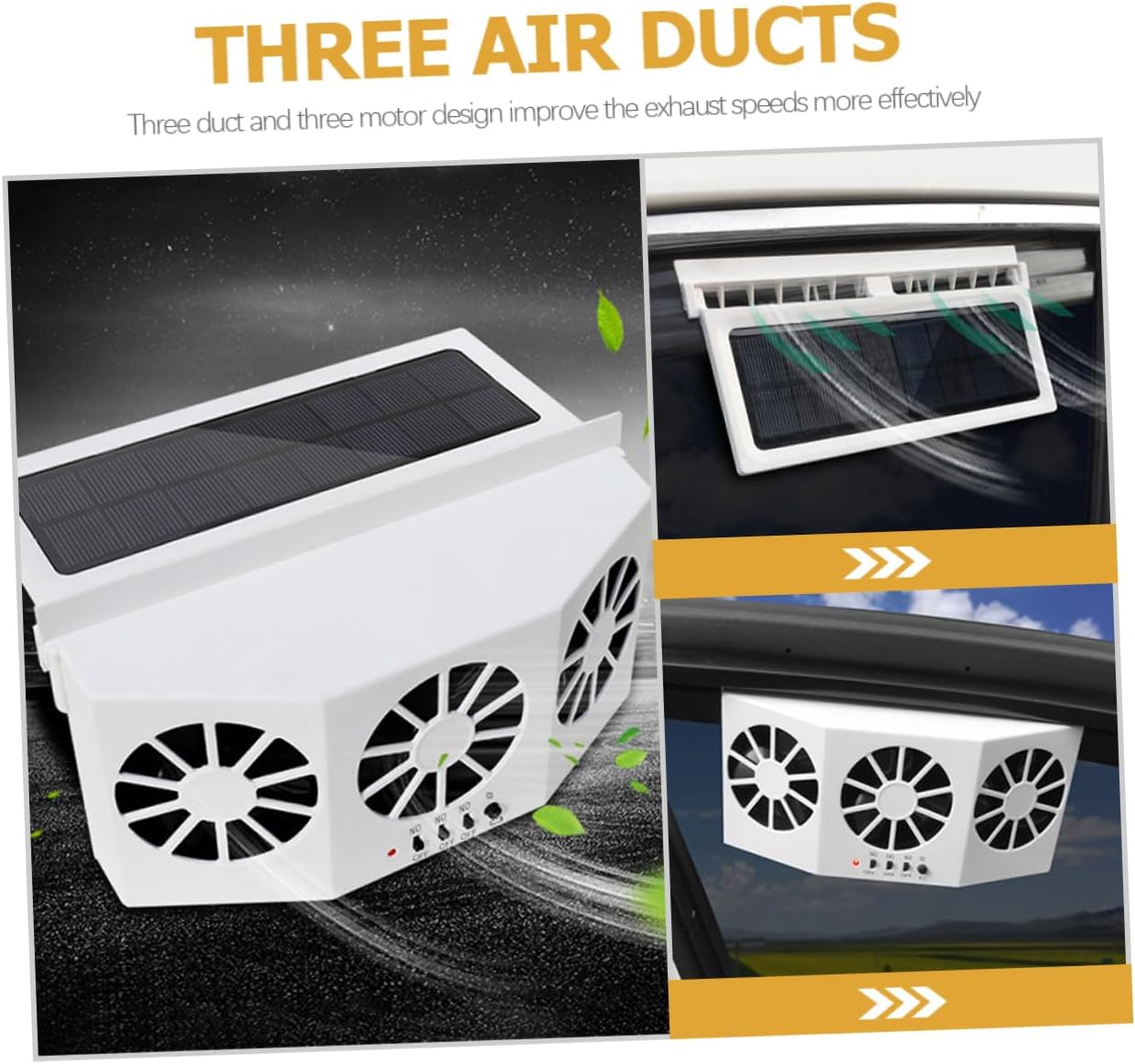 Kichvoe Car Solar Exhaust Fan Energy Efficient Air Vent for Cars Three Ducts Motors for Enhanced Exhaust Speed for Hot Weather and Pet Odors Easy Installation