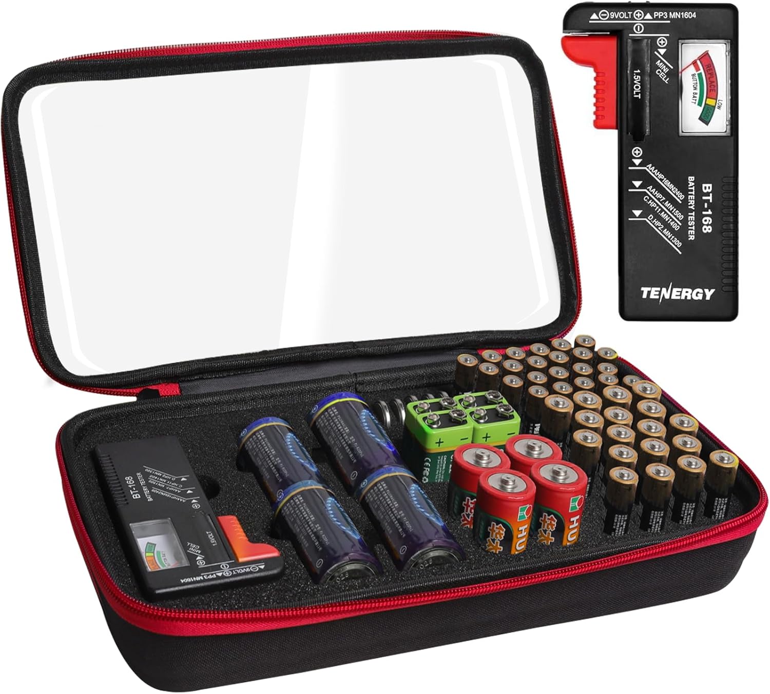 Battery Organizer Storage Box with Tester, Waterproof Organiser,Transparent Lid Holds Multiple Batteries, Portable Battery Organiser for Home, Travel and Gifting