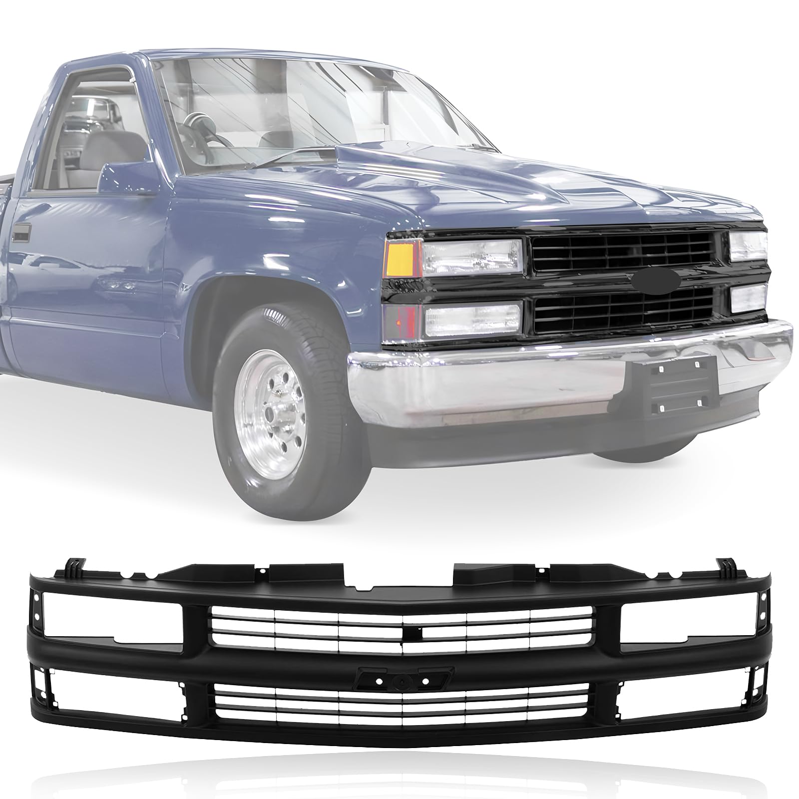 CarPartsDepot Front Grille Grill Black Shell with Insert Compatible With Chevrolet 1994-2000 C/K 1500 2500 3500 Tahoe Blazer For Models w/Dual Headlights