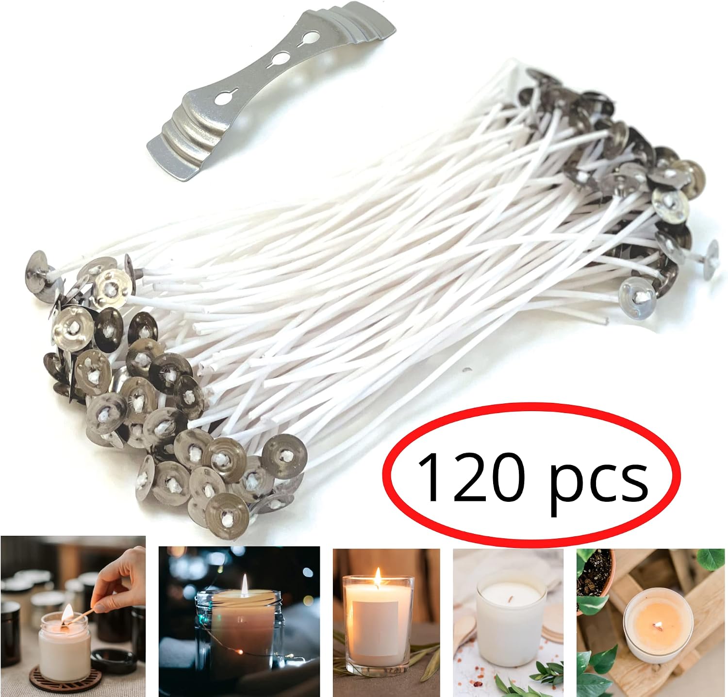 Cotton Wicks for Candle Making, Prewaxed Low Smoke Natural Candle Wicks Bulk, Gift for Makers (6 Inch, 120, Pieces)