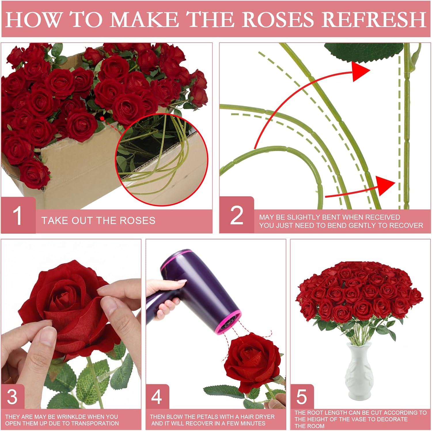 Hananona 50 Artificial Roses in Bulk, Fake Velvet Silk Burgundy Roses Realistic Red Roses for Wedding Centerpieces Flower Arrangement Home Decor (50, Burgundy) - Image 3