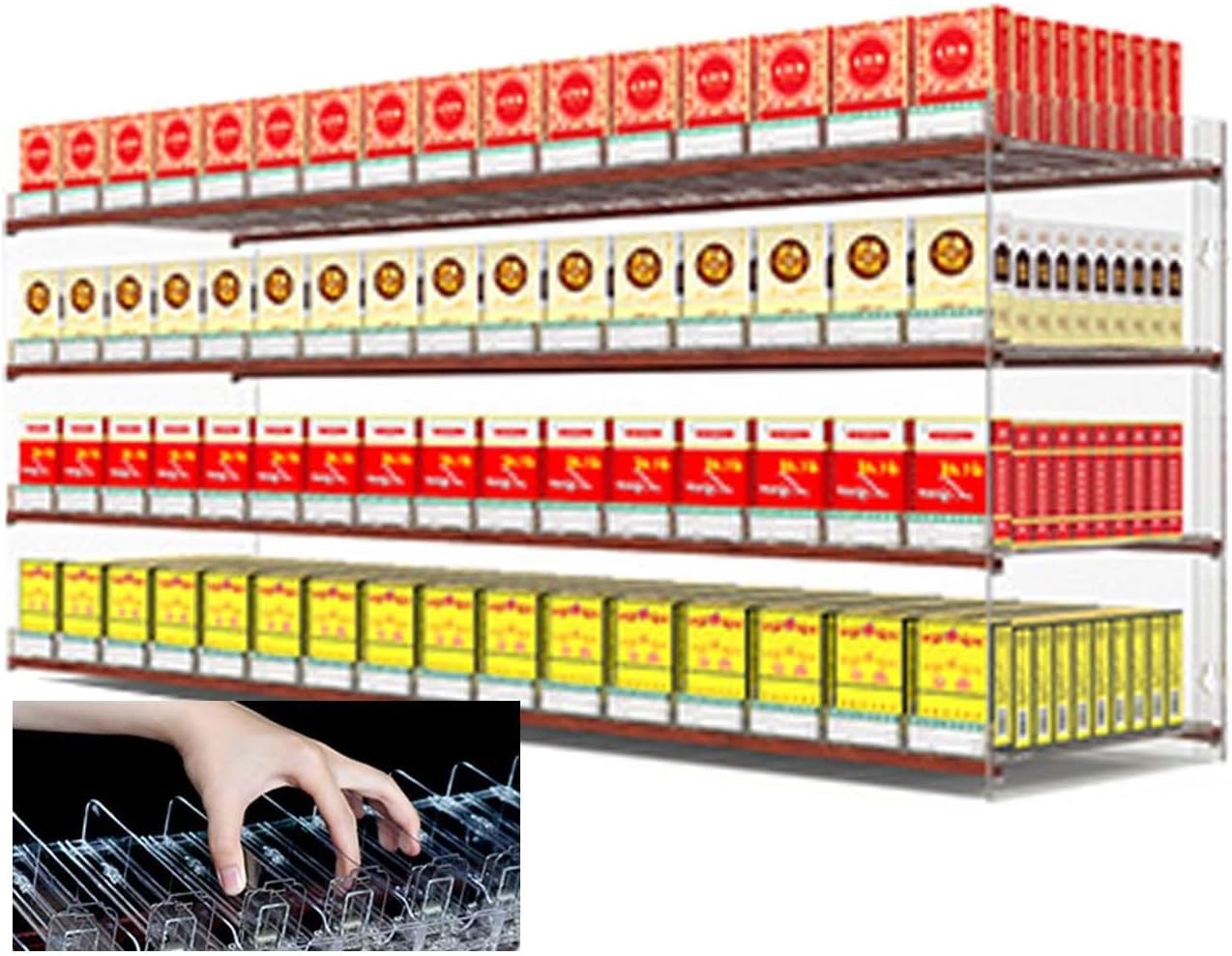Cigarette Display Holder Supermarkets Cigarette Showcases Rack Automatic Cigarette Pusher Transparent Material/easy To Install Used For Coffee Shops, Bars, Shopping Malls ( Color : Clear , Size : 31.5