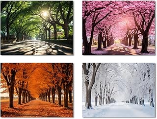 CXHOSTENT 4 Seasons Canvas Wall Art Spring Summer Autumn Winter Four Seasons Picture Prints Colorful Tree Forest Landscape Painting Home Decor Framed (Landscape-2, 8.00"x12.00"x4P)
