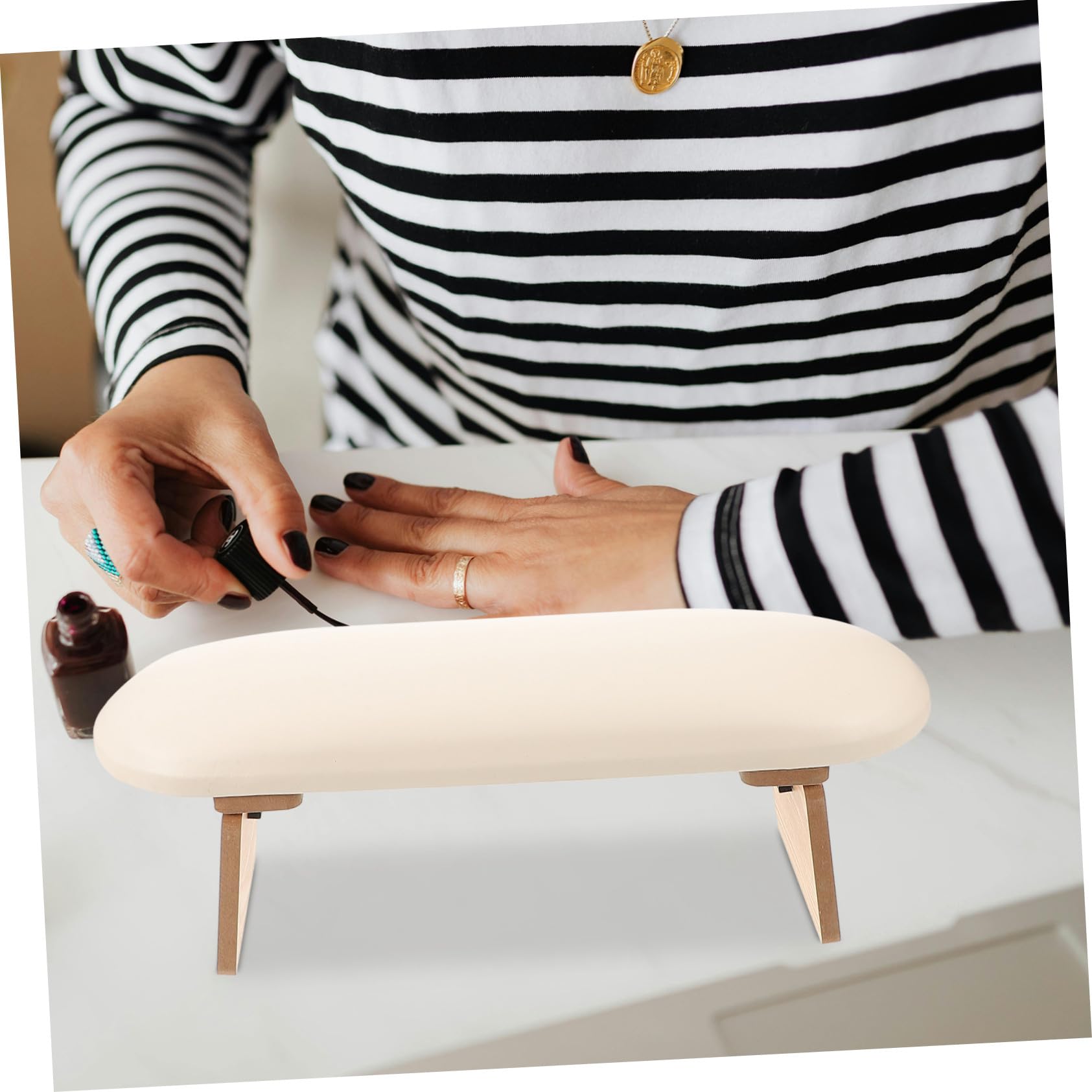 Reposabrazos Ajustable en para Manicura Plegable para Reducir Presión Muñeca de Madera y Pu Esponja, Ajustable en Adecuado para Trabajo en Casa o Salón de Uñas