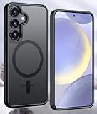 Magnetic Case for Samsung Galaxy S24 5G & Samsung Galaxy S25 5G, Compatible with MagSafe, [Military-Grade Protection] Shockproof Translucent Matte Back Phone Cover Case (Black)