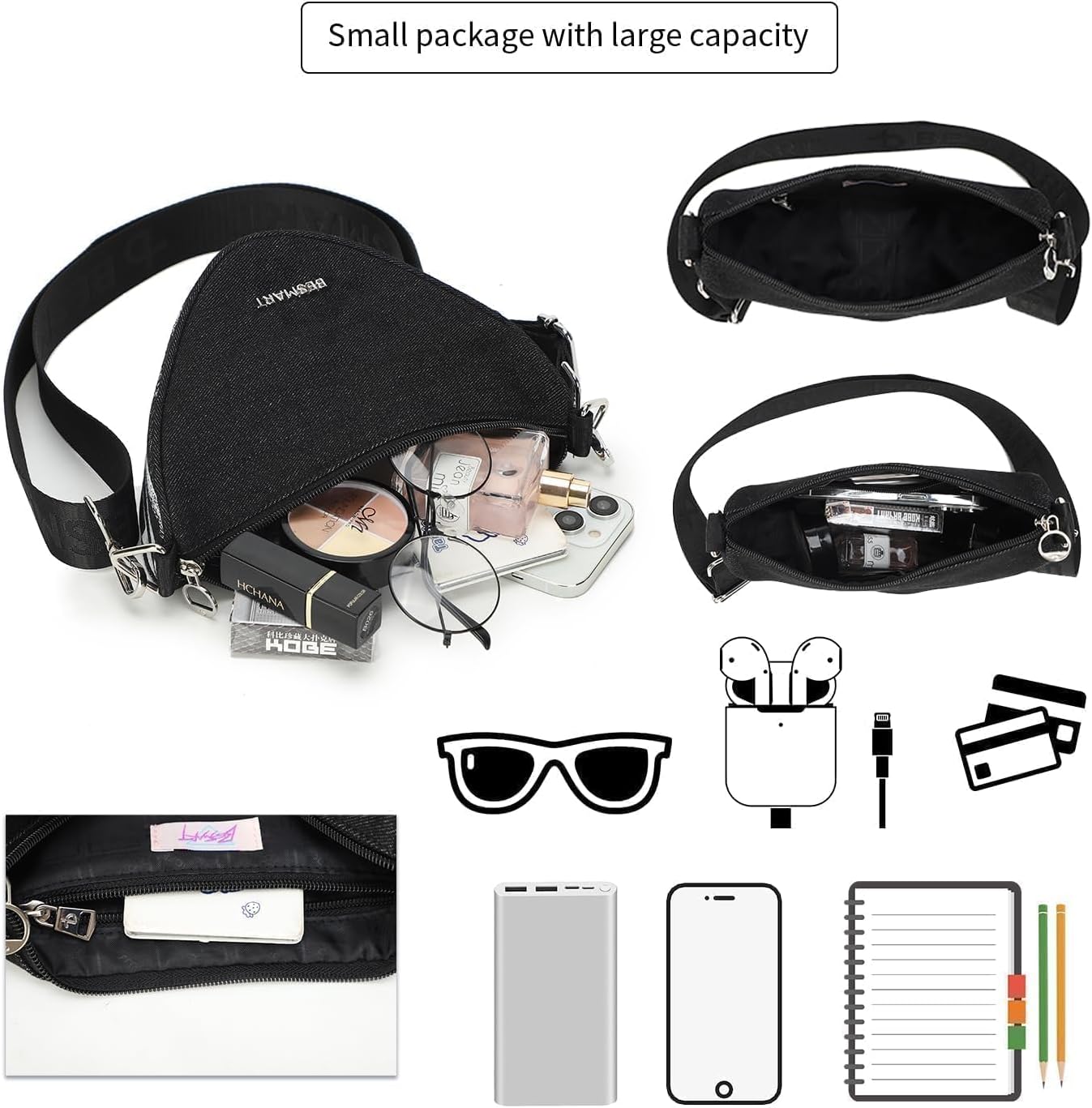 BESMART Waterproof Crescent Bag Dumpling Bag for Women, Women's Crossbody Bag Trendy Shoulder Bag Triangle Shape Denim Bag - Image 6