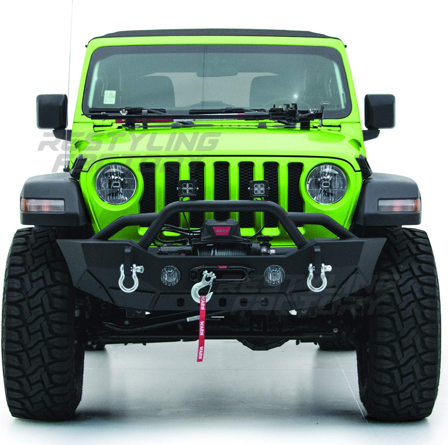 Restyling FactoryRock Crawler Front Bumper With Fog Lights Hole & Built In Winch Plate Black Textured compatible with 2018-2021 Wrangler JL & 2019-2021 Gladiator JT