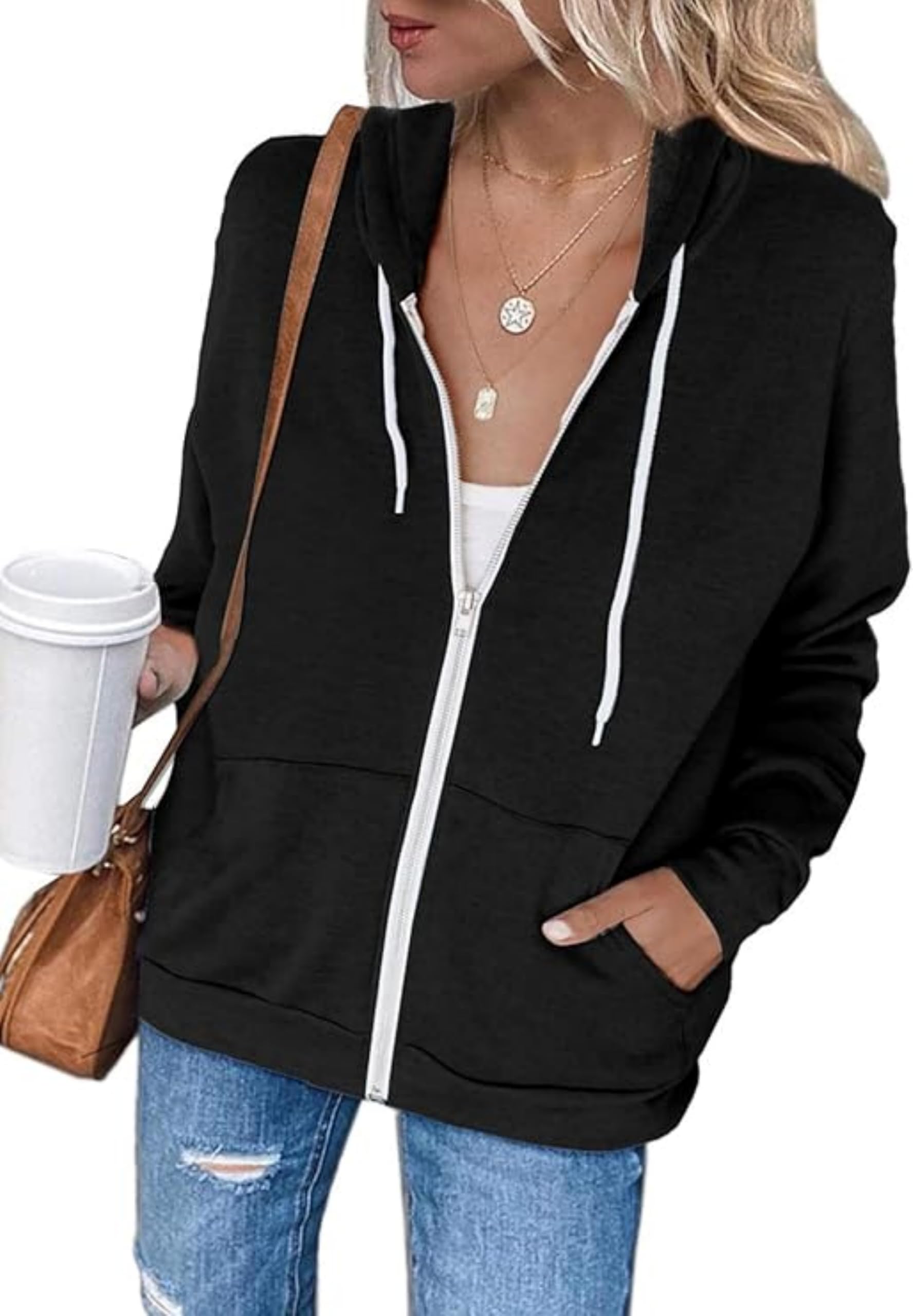 Jhsnjnr Sweatjacke Damen Kapuzenpullover Langarm Reißverschluss Pullover Fleecejacke Sport Sweatshirt Jacke Zipper Hoodie