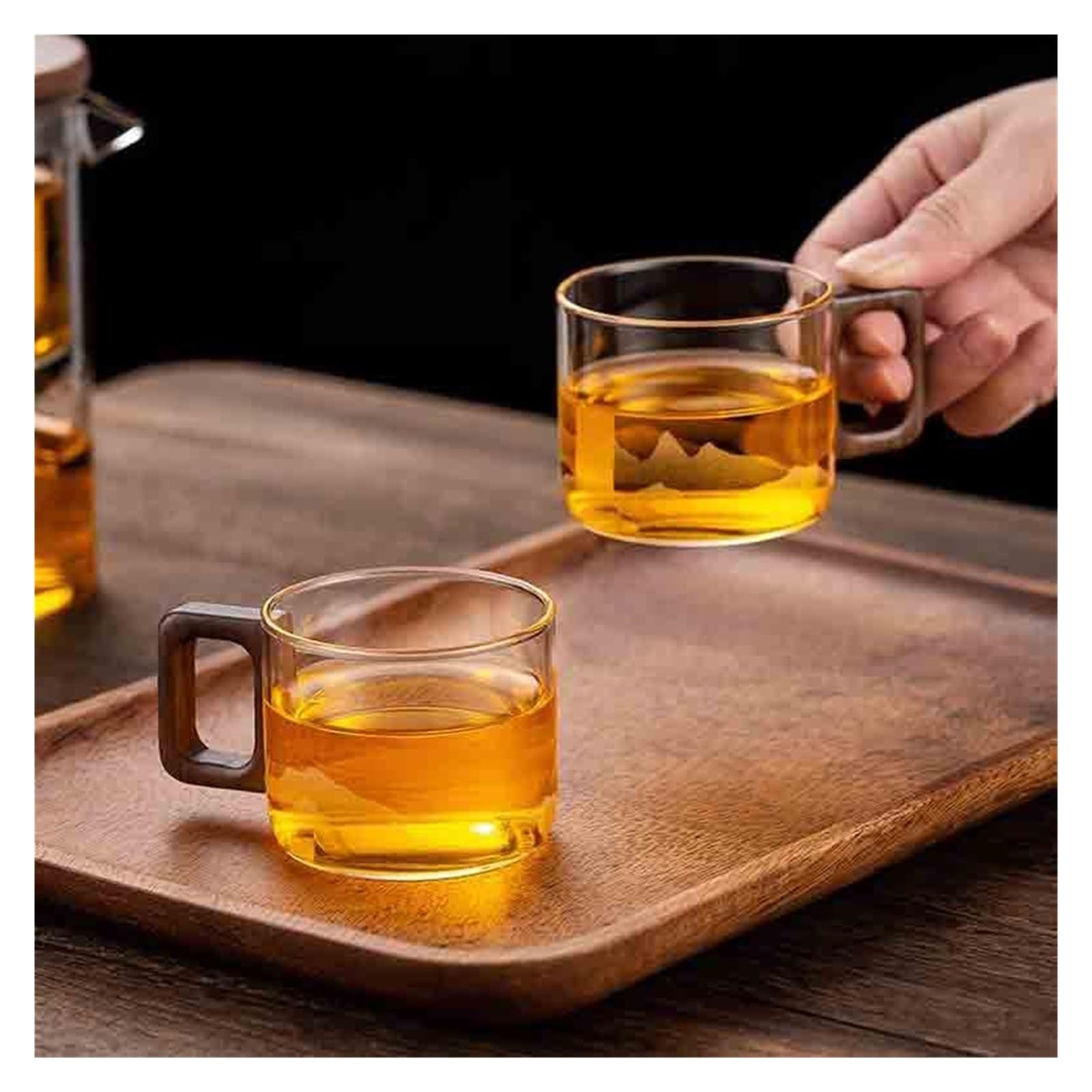 Tasses en verre Tasses à thé en verre, lot de 2, avec poignée en noyer, 4OZ/12ML
