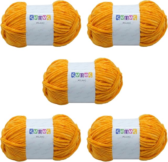 SMUMS Super Chunky | Knitting Wool Yarn for Crochet | 5 x 100 gr. Balls | 120 Meters 100% Polyester | Thick Yarn | Crochet Yarn| Wool for Crochet | Chunky Wool for Knitting | Velvet Yarn (Apricot, 5)
