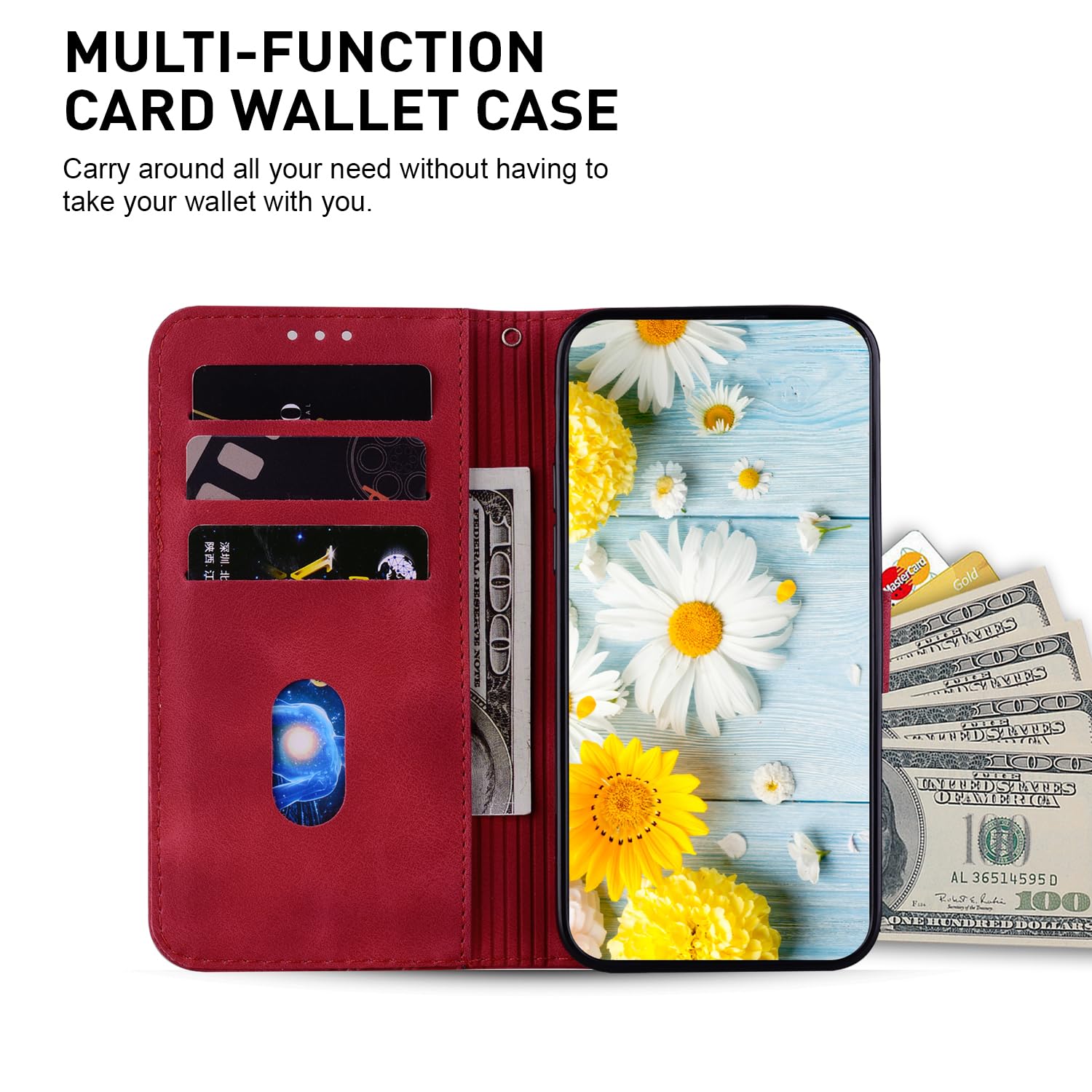 KOUYI Cover per Huawei Mate 20 Pro, Custodia Portafoglio,Cover Libro,Pelle Flip/Folio Case con [Funzione di Supporto] [3-Scheda Slot] [Magnetica] Antiurto (Rosso